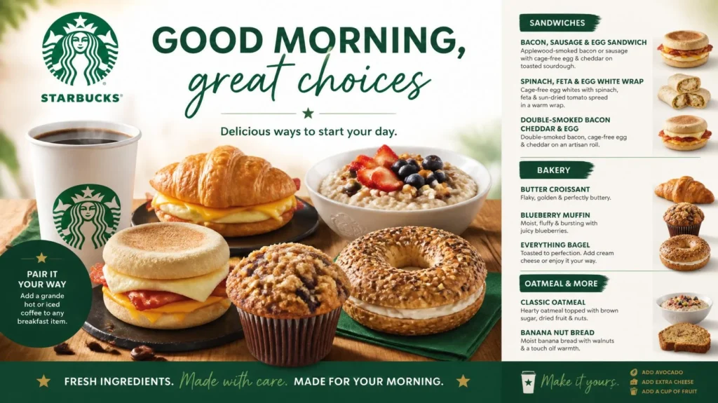 Complete Starbucks Breakfast Menu for morning meals