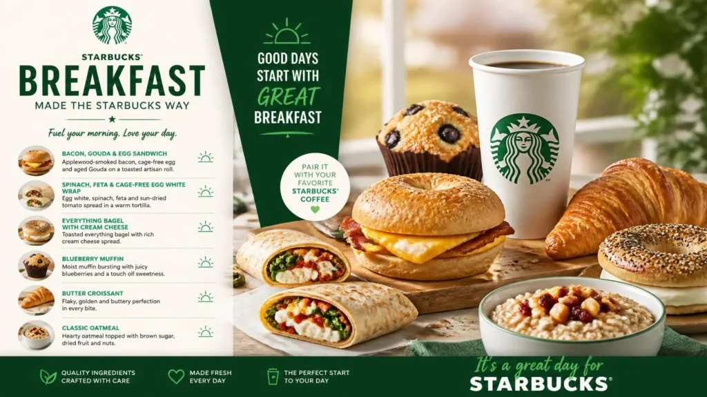 Starbucks breakfast sandwiches and coffee selection