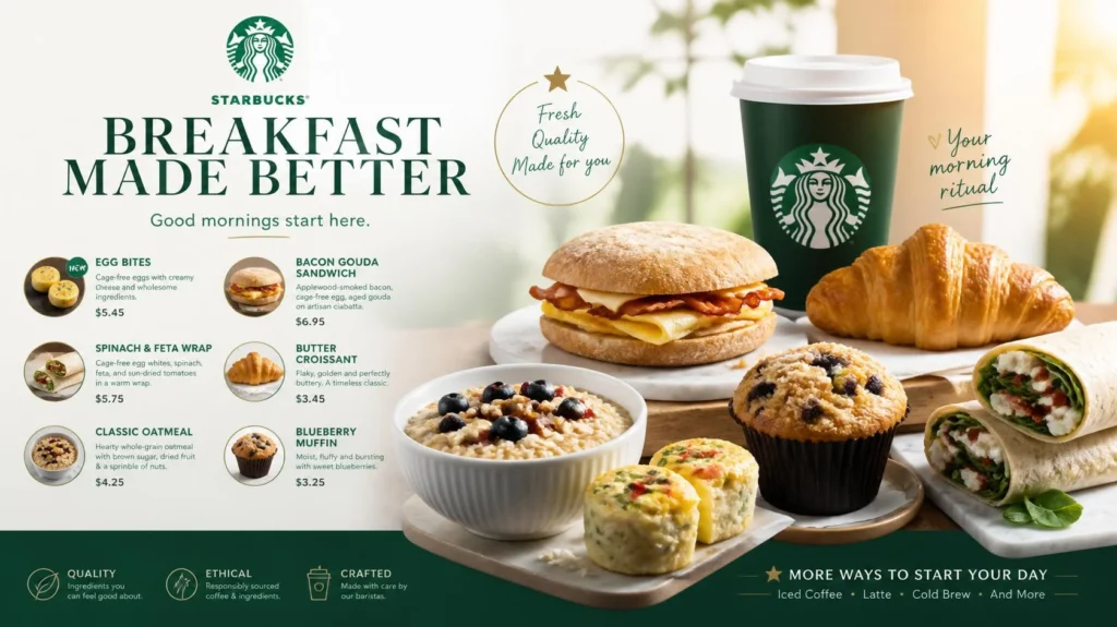 Starbucks breakfast sandwiches and coffee selection