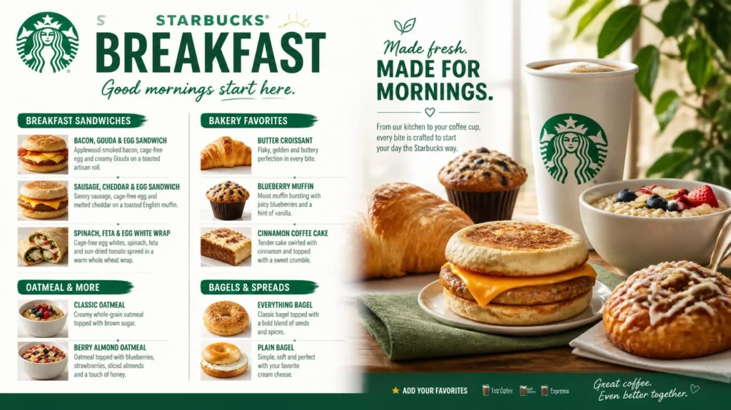 Starbucks breakfast sandwiches, wraps, and pastries