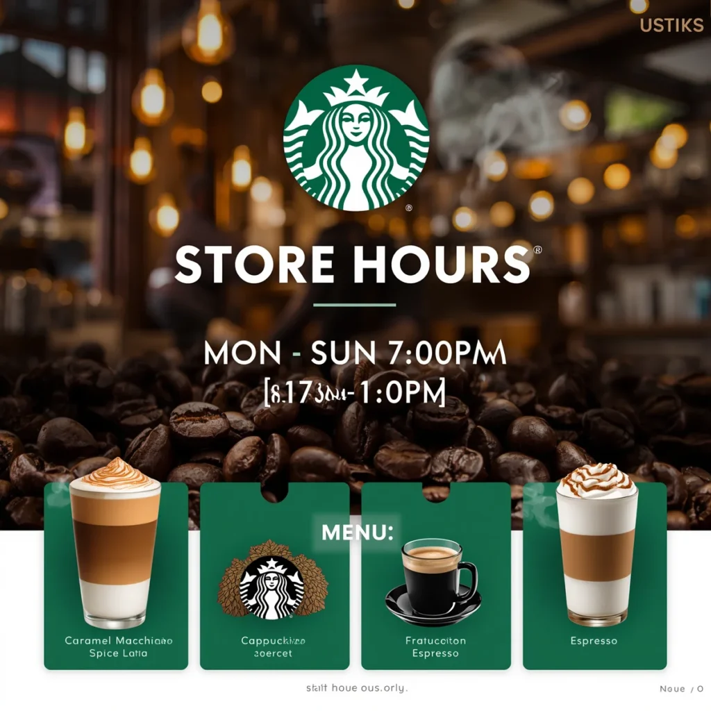 Starbucks coffee shop exterior showing store entrance and opening hours